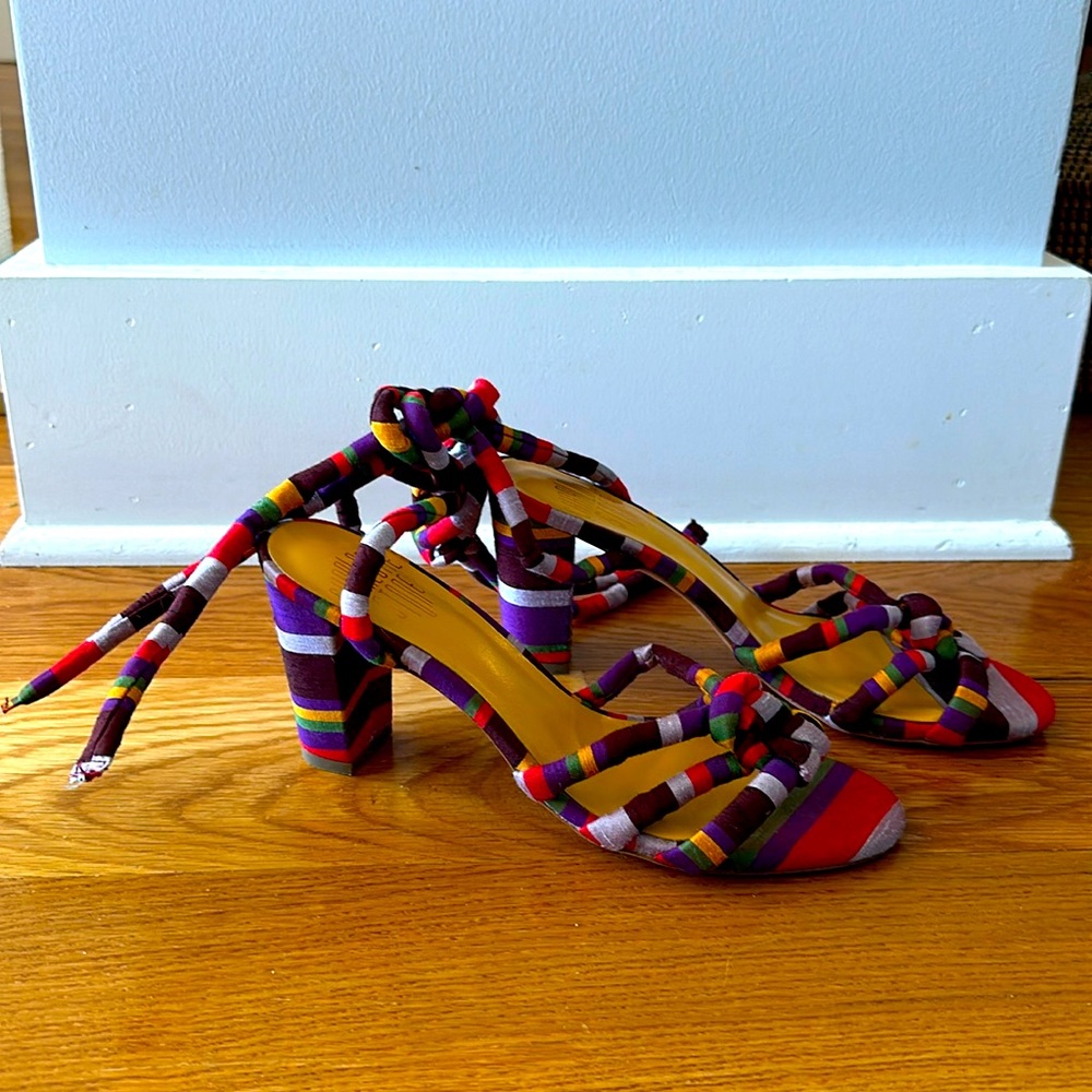 Charlotte Stone multicolored striped high-heeled sandals with ankle ties US8
